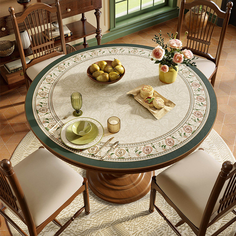 【国补再减15%】花枝皮革圆桌桌垫美式防水防烫防油免洗圆形垫,居家布艺,桌布,淘宝优惠券,粉丝福利购,淘宝优惠卷