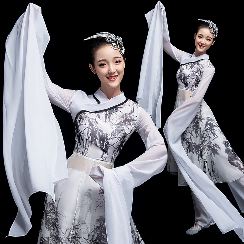 水袖舞蹈服裝古典舞演出服女采薇水墨現代舞飄逸中國風成人驚鴻舞