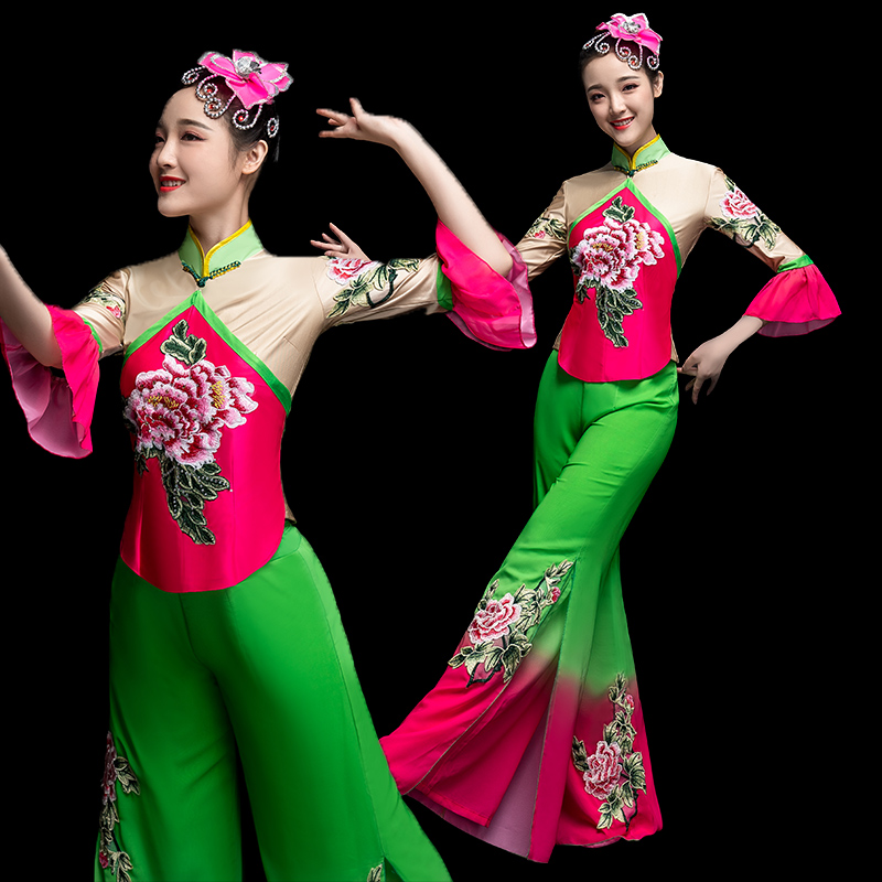 秧歌服演出服2018新款中老年古典舞蹈服装女飘逸广场扇子套装成人