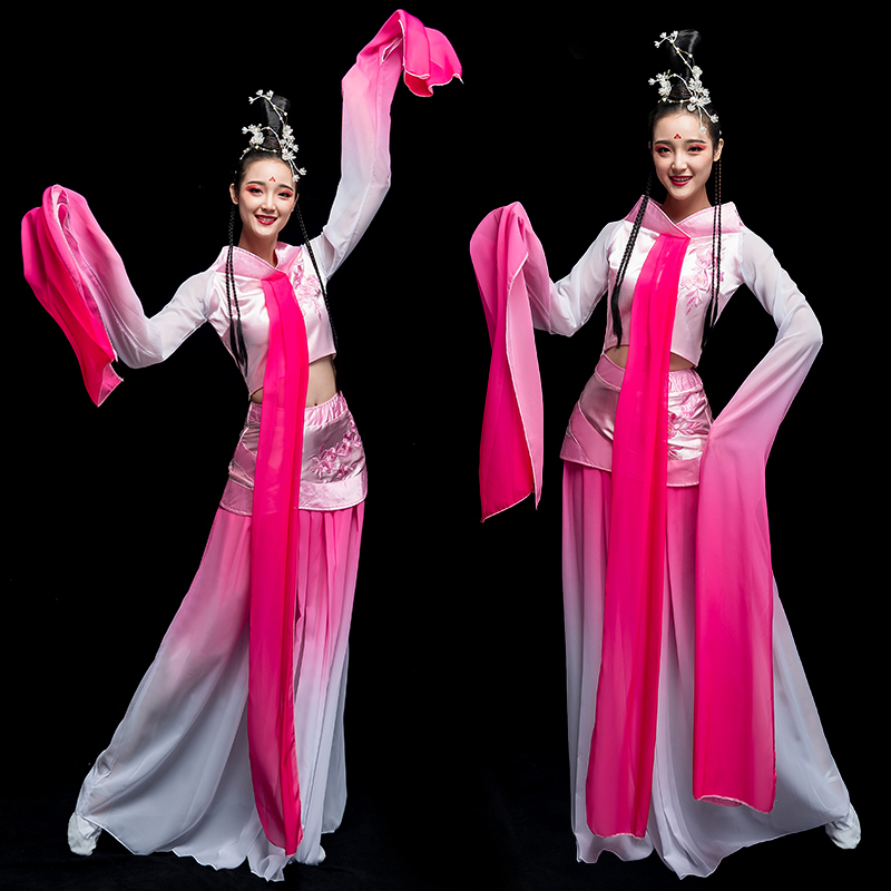 古典舞演出服女中國風飄逸新款仙女清新淡雅采薇水袖舞蹈服裝成人