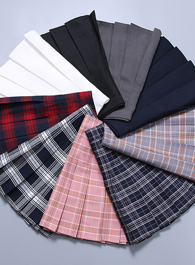 短裙百褶裙春秋高腰小个子学院风半身裙夏大码a字显瘦格子裙子女