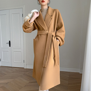 驼色双面呢100%全羊毛大衣女中长款韩版宽松毛呢外套2025秋冬新款