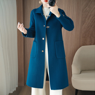 高端双面绒小个子毛呢外套2025新款红色宽松100%羊毛大衣女中长款