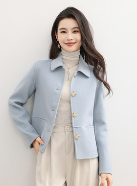 100%绵羊毛短款毛呢外套女