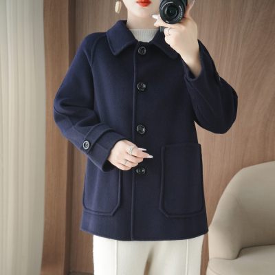 翻领双面羊绒大衣小个子宽松显瘦