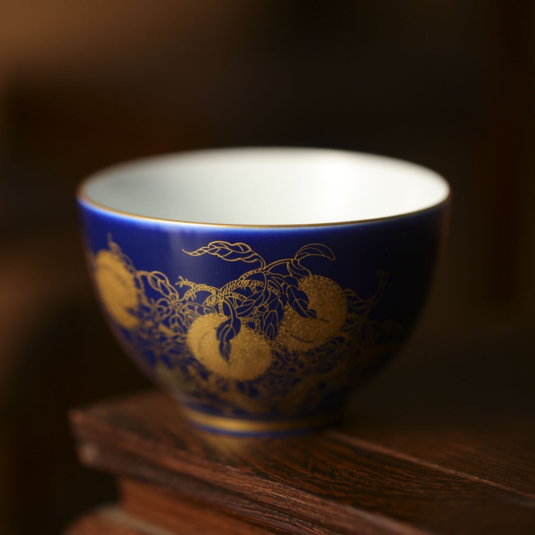自慢堂 大桃心杯海蓝釉桃子 手工陶瓷