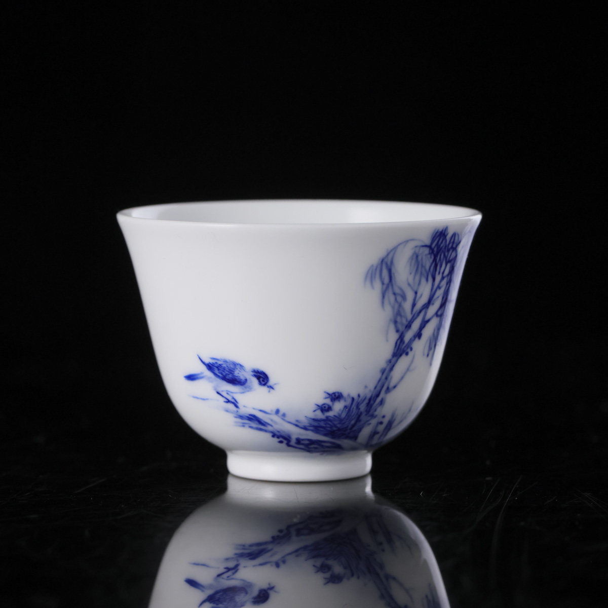 九段烧-妙手青花-卢雁杯花鸟饮杯-陶瓷 手绘有差异