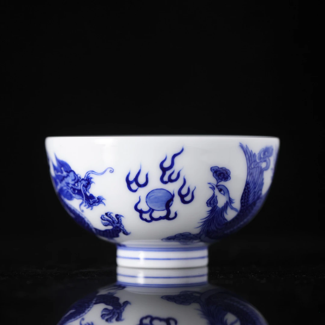 九段烧-妙手青花龙凤鸡心杯