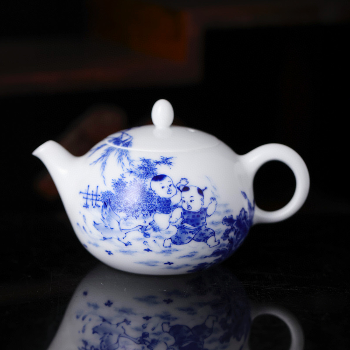 九段烧-九段妙手青花婴戏壶(抓大鹅)