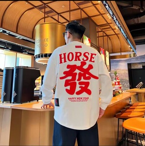 308B-80067-P55 极简百搭宽松个性潮流男士刺绣长袖打底卫衣T恤A图片
