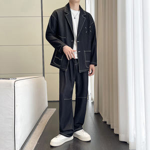 轻熟风直播春款西装男休闲牛仔西服套装复古TZ88-P258控358图片