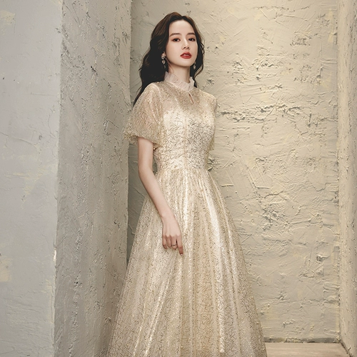 Золотое длинное элитное вечернее платье, премиум класс