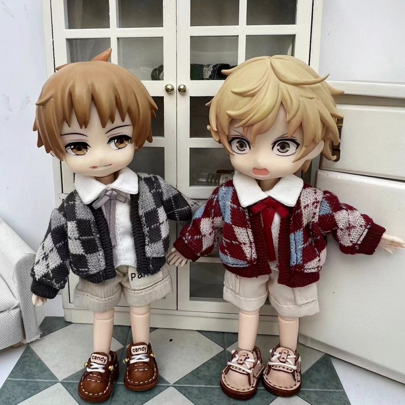ob11娃衣 格子外套1/12分bjd娃娃 GSC molly开衫  上衣p9衣服