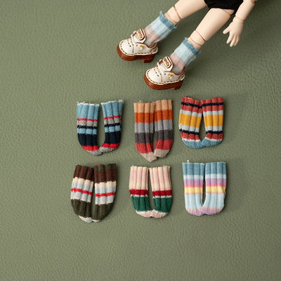 ob11娃娃袜子螺纹条纹袜子8分12分bjd娃娃堆堆袜阿巳2.0 3.0茉莉