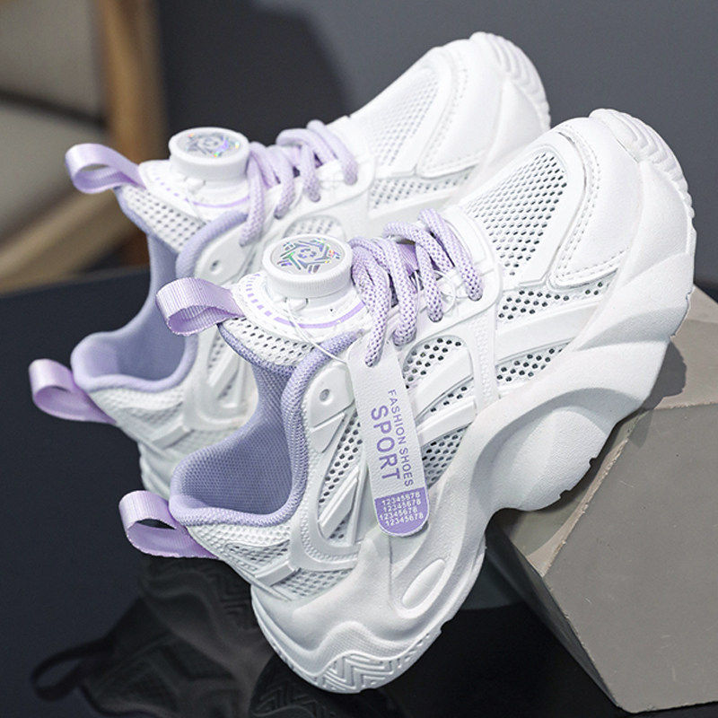 李宇新女童鞋子夏季2026新款透气运动鞋小白老爹鞋女孩白色跑步鞋