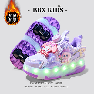 官网C&K儿童暴走鞋女童冬季2025新款加绒保暖卡通轮滑鞋四轮隐形