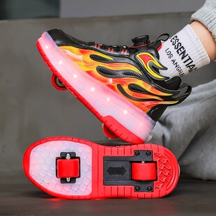 官网C&K暴走鞋男童冬季新款儿童红色轮滑鞋双轮闪灯溜冰鞋小学生