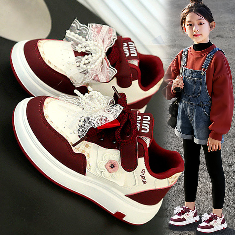 官网C&K红色板鞋女童鞋子2026新款春季软底儿童运动鞋休闲小女孩