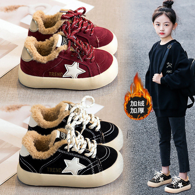官网C&K女童鞋子红色棉鞋2026新款冬季加绒保暖儿童运动板鞋女孩