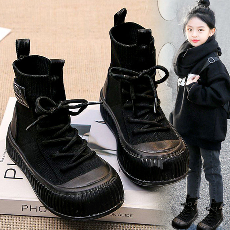 女童袜子鞋2026新款秋冬软底儿童鞋子轻便高帮运动鞋女孩黑色爆款