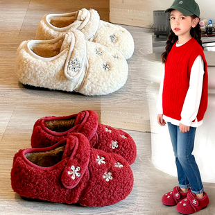官网C&K女童毛毛鞋冬季2025新款儿童棉拖鞋加绒室内地板鞋女宝宝
