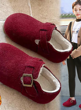 官网C&K女童红色棉鞋2025新款冬季儿童勃肯鞋软底小女孩保暖加绒