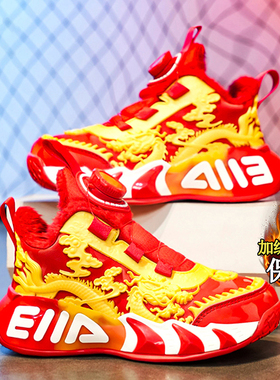 官网C&K男童棉鞋红色本命年2025新款冬季儿童保暖加绒运动篮球鞋