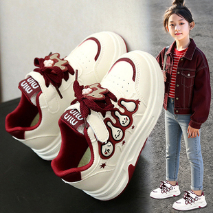 官网C&K红色女童鞋小白鞋2026新款春季儿童新年运动板鞋皮面女孩