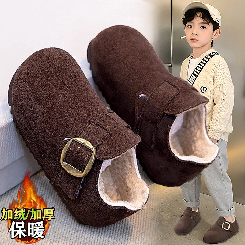 官网C&K儿童勃肯鞋加绒男童鞋2026冬季新款豆豆鞋男孩软底二棉鞋