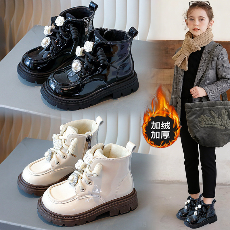 官网C&K女童小皮鞋二棉2025新款冬季加绒棉鞋英伦风儿童马丁棉靴