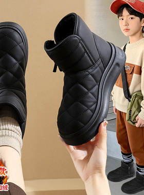 官网C&K男童雪地靴加绒加厚冬季新款儿童黑色短靴子男孩防水棉鞋