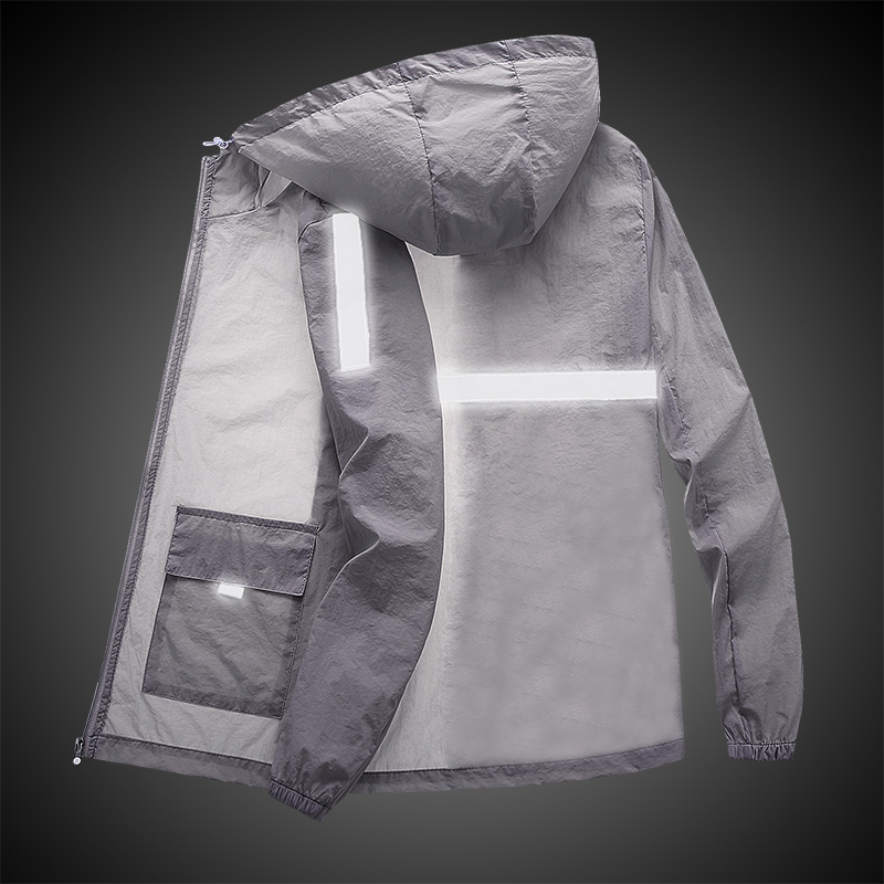 工地反光防晒衣男士夏季外套新款冰丝超薄透气外卖夜行运动皮肤衣