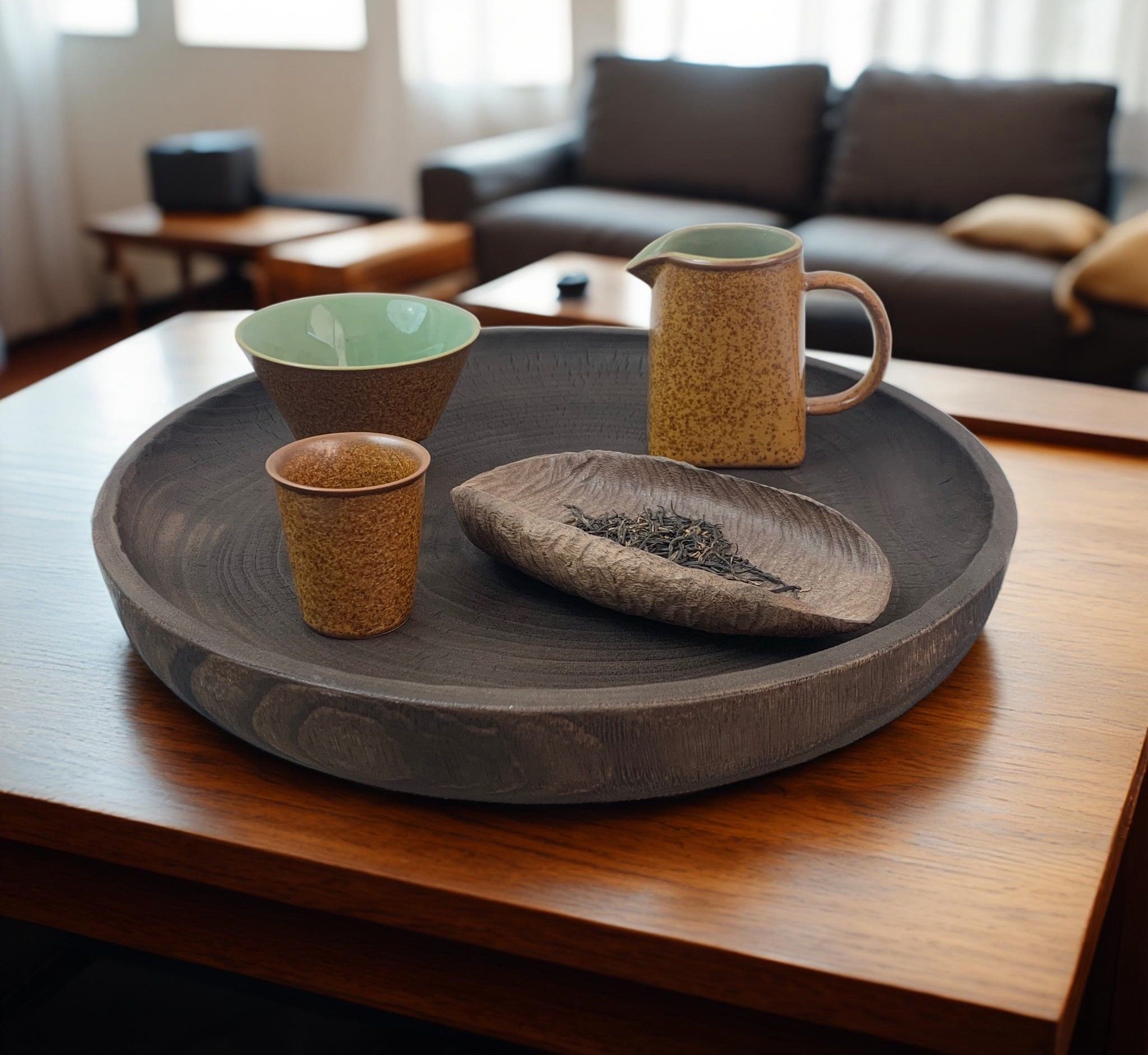 新中式家用水果盘佛手柑盘客厅实木精致干果盘高级零食盘茶几摆件