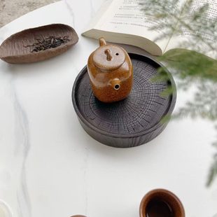 香樟木民宿侘寂风碳化干泡盘茶盘整块复古实木茶海壶承花盆底座摆