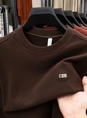 男士新款秋冬双面德绒打底衫圆领卫衣长袖T恤加绒保暖男弹力上衣