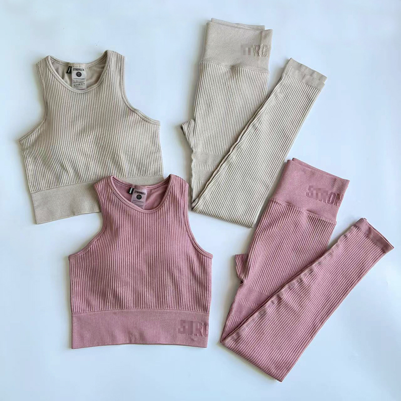 高强度加厚螺纹防震文胸腰收腹九分裤跑步训练透气健身瑜伽套装