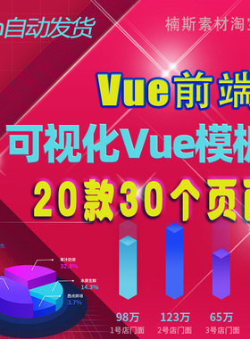 大数据可视化大屏源码vue前端echarts展示大数据屏 vue模板 20款