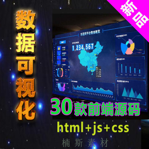大数据可视化科技展示大屏h5源码echarts统计BI图表UI模板html页