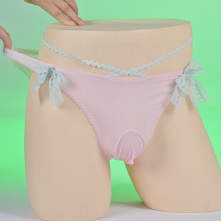 情侣新款甜美女性化包蛋丝滑棉三角蕾丝蝴蝶结日系可爱内裤保密发