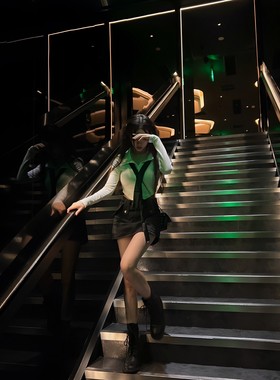 Nane南一 自制款女团C位纯欲白色领带衬衫+显瘦百搭高腰牛仔短裙