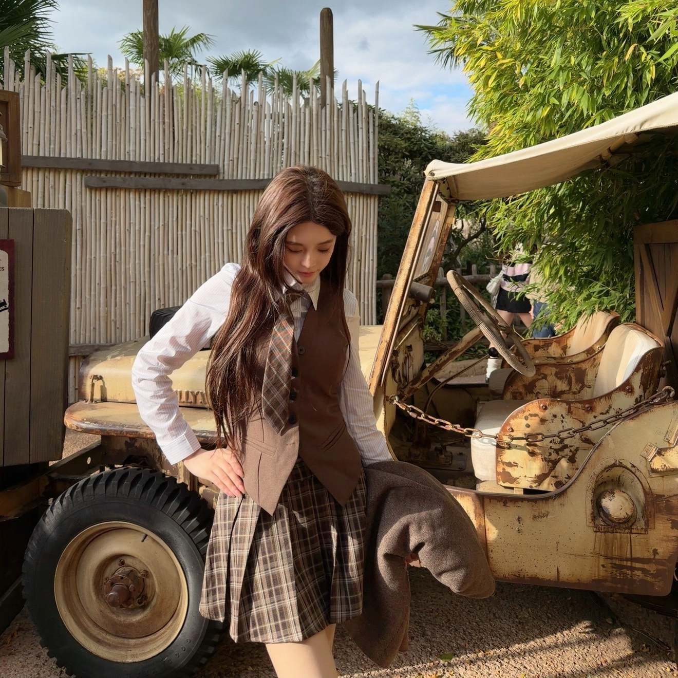 Nane南一自制款 乖乖小囡学院风jk制服衬衫+马甲+百褶裙三件套装