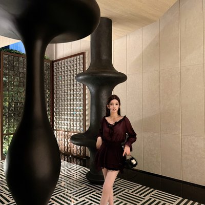 Nane南一自制款 古董玫瑰紫 木耳边不规则长袖连衣裙系带收腰裙