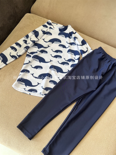 定制儿童分体长袖裤卡通鲨鱼泳衣