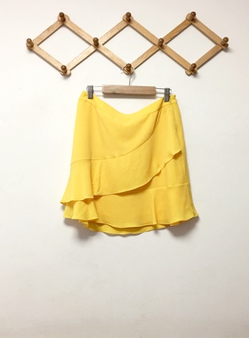 青春新款2020夏季亮色系T恤好搭档短半裙减龄荷叶边款黄色