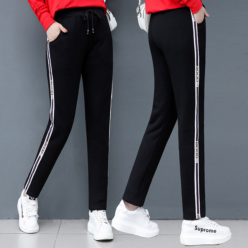 女士裤子新款春秋裤胖mm大码宽松哈伦高腰运动裤休闲显瘦松紧裤