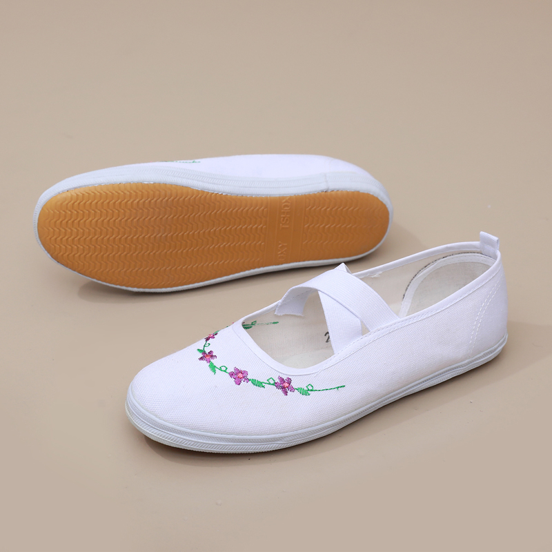 女绣花帆布鞋轻便儿童舞蹈表演鞋