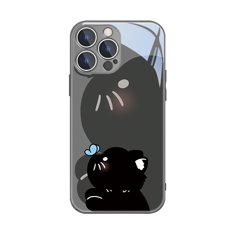 蝴蝶小貓?zhí)O果15情侶手機殼iphone14plus新款11黑白13貓咪16promax卡通12可愛mini高級感xs小眾x全包8plus玻璃