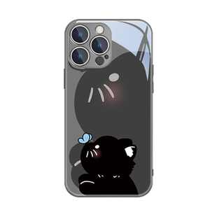 蝴蝶小猫苹果15情侣手机壳iphone17新款14黑白13猫咪16promax卡通12可爱11高级感xs小众x全包8plus玻璃air套