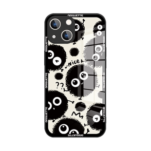 黑煤球苹果14pro手机壳iphone16全包镜头13玻璃15卡通8plus可爱12小煤球11promax小众xr女xs镜面se3硬壳mini