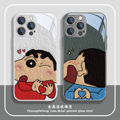 14plus油画风11创意12ProMax卡通动漫xr可爱xs男女13Pro高级感7 蜡笔小新苹果15手机壳iPhone16 17新款 8玻璃